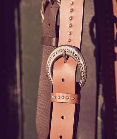 Darlene Camel Studded Leather Belt PhotoZ | 1-2-3