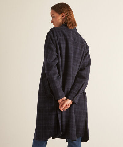 Morgane long navy blue checked wool overshirt PhotoZ | 1-2-3
