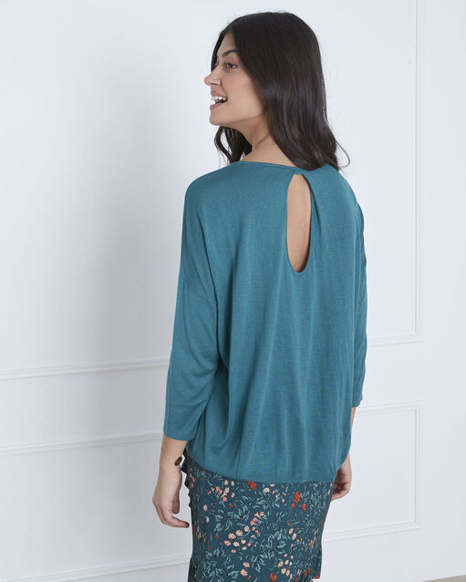 Avenir blue pullover with elegant collar teal.