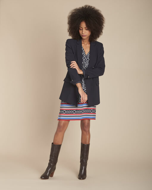 Ilissa navy printed and belted dress (2) - Maison 123