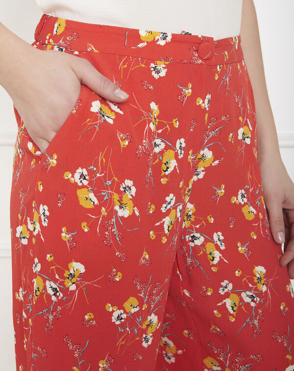 Gigi red loose-fitting floral print trousers geranium.
