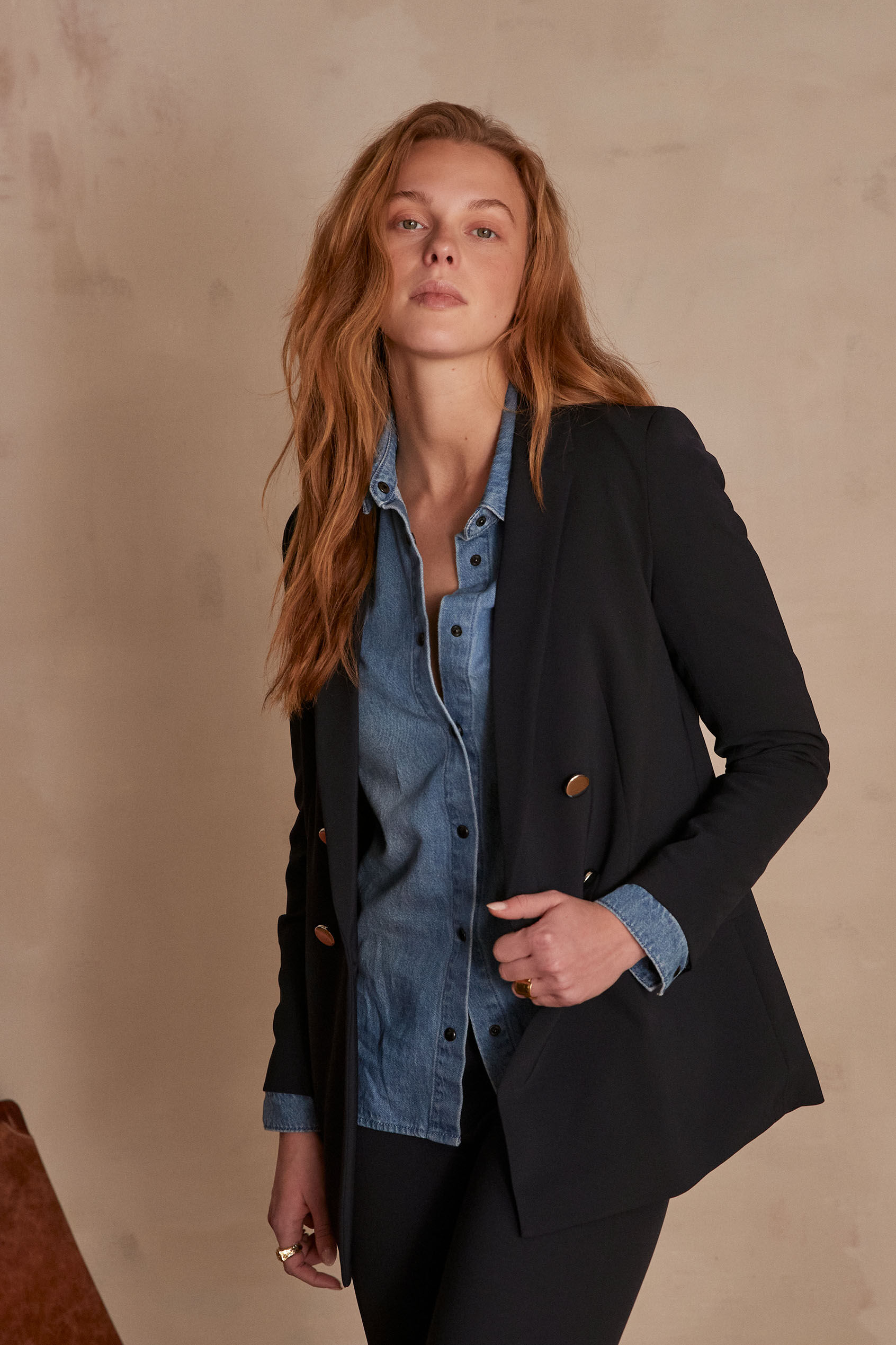 navy tailored jacket womens