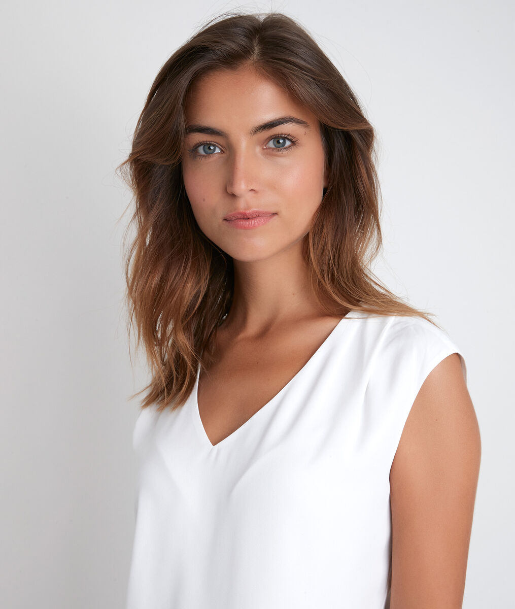 Neptune dual-fabric V-neck blouse | 1-2-3 Neptune dual-fabric V-neck blouse PhotoZ | 1-2-3