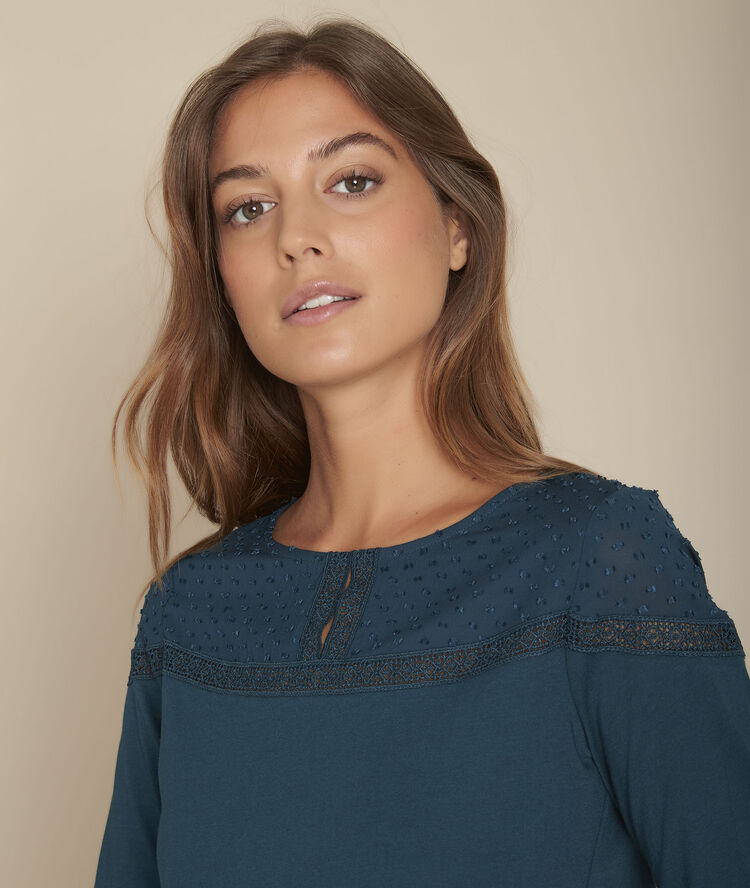 Chiara cypress t-shirt with lace neckline forest green.