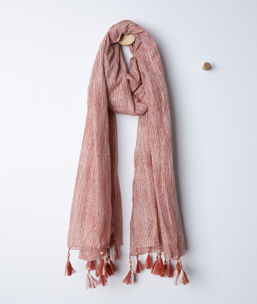 Bayron guava-coloured striped fringed scarf | 1-2-3 Bayron guava-coloured striped fringed scarf PhotoZ | 1-2-3