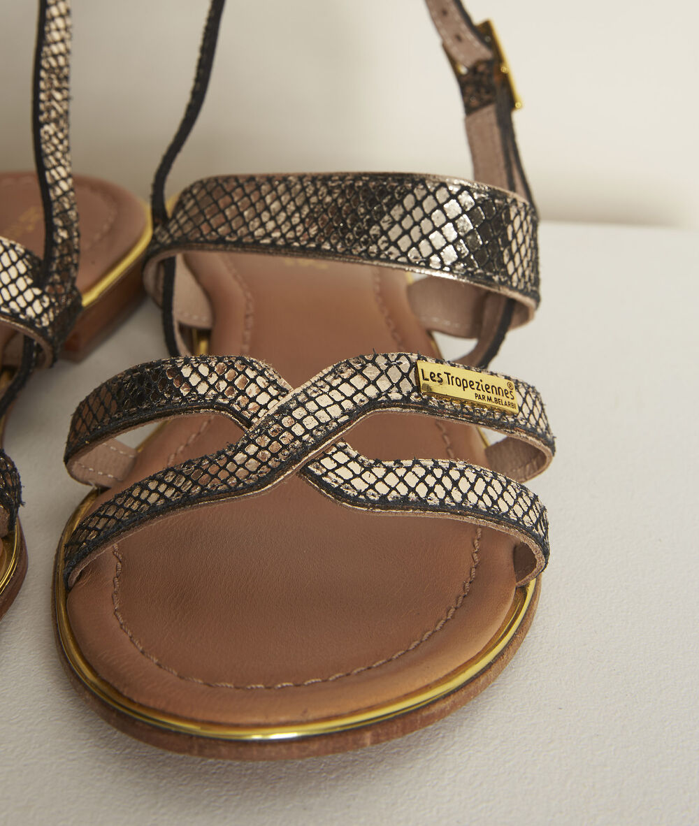 Les trop&eacute;ziennes jodie python leather sandals black.