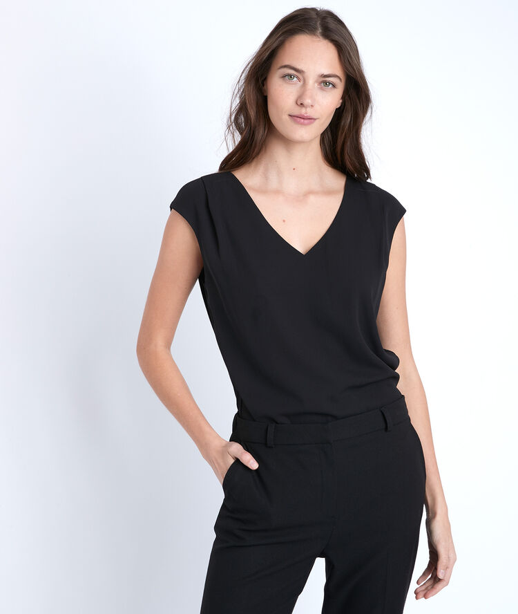 Neptune black bi-material blouse black.