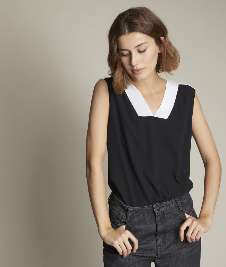 Elisa black dual-material top white.