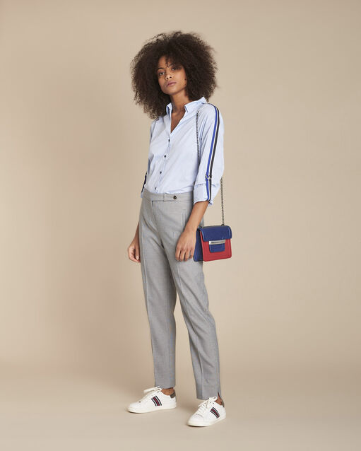 Mauranne blue poplin blouse with contrasting braid details (2) - Maison 123