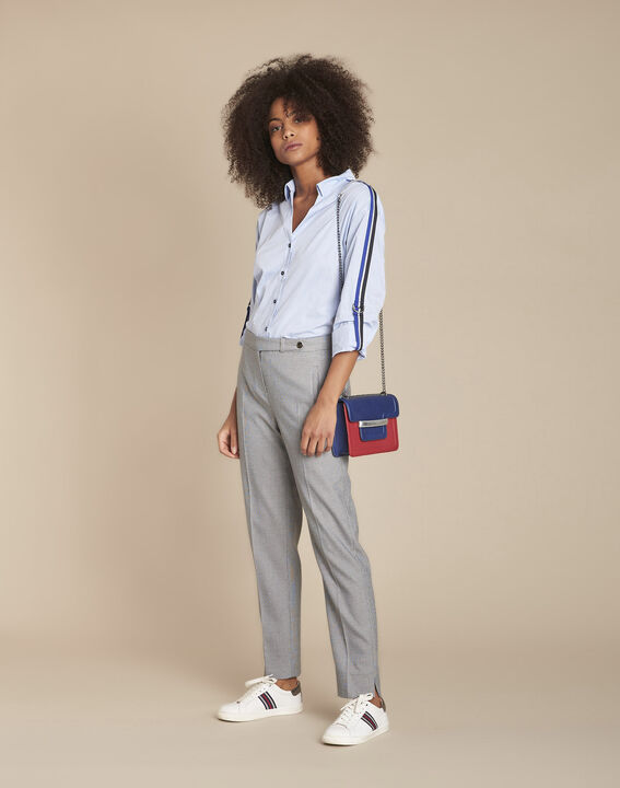 Mauranne blue poplin blouse with contrasting braid details | 1-2-3 Mauranne blue poplin blouse with contrasting braid details PhotoZ | 1-2-3