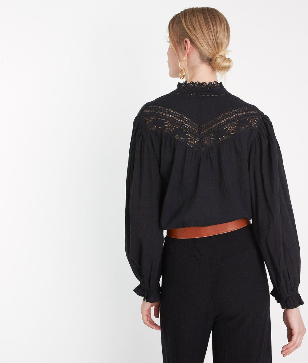Celia black romantic cotton blouse  PhotoZ | 1-2-3