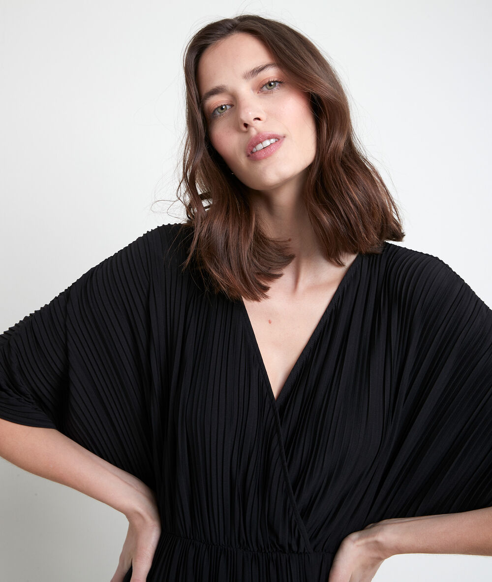Melissa black long pleated dress noir.