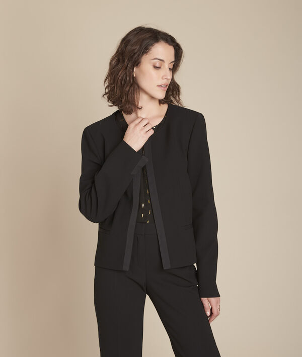 Charme black microfibre and grosgrain jacket | 1-2-3 Charme black microfibre and grosgrain jacket PhotoZ | 1-2-3