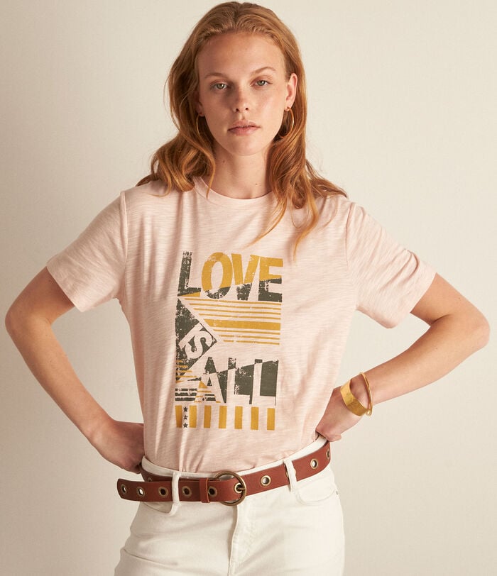 Fauve blush-pink organic-cotton and modal T-shirt with slogan