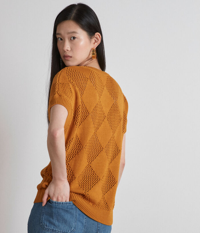 Marielle tangerine crochet openwork jumper PhotoZ | 1-2-3