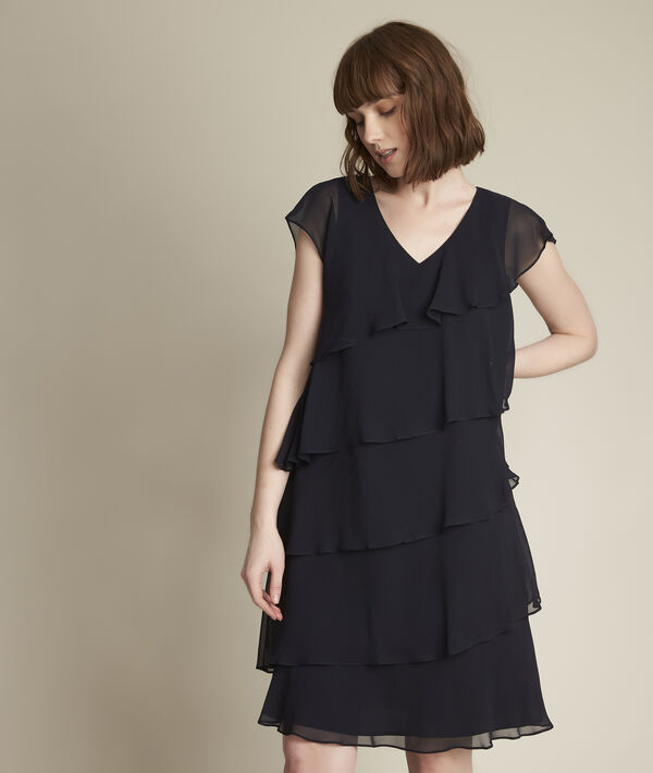 Oly navy blue silk dress with ruffles | 1-2-3 Oly navy blue silk dress with ruffles PhotoZ | 1-2-3