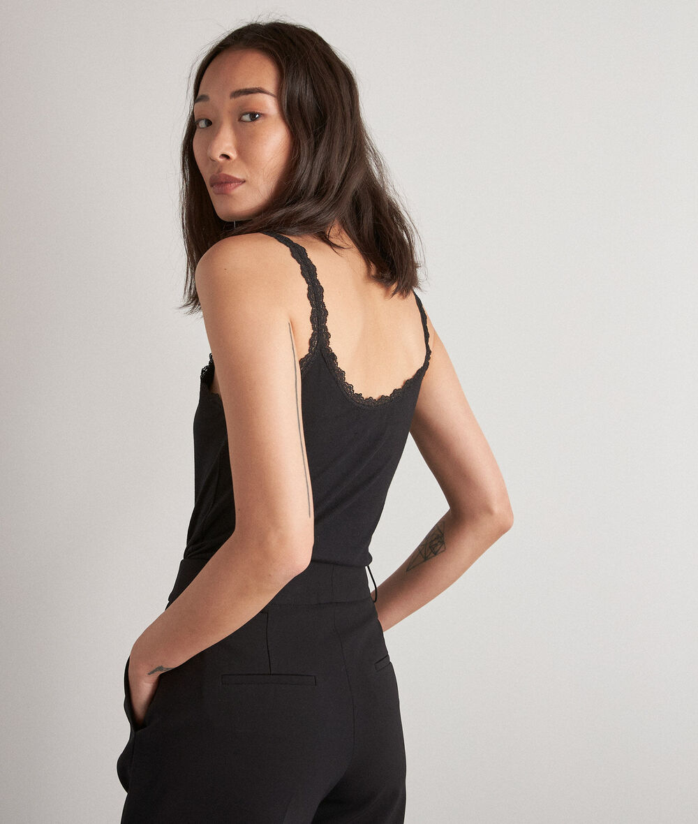 Fifi black organic cotton and lace vest top PhotoZ | 1-2-3