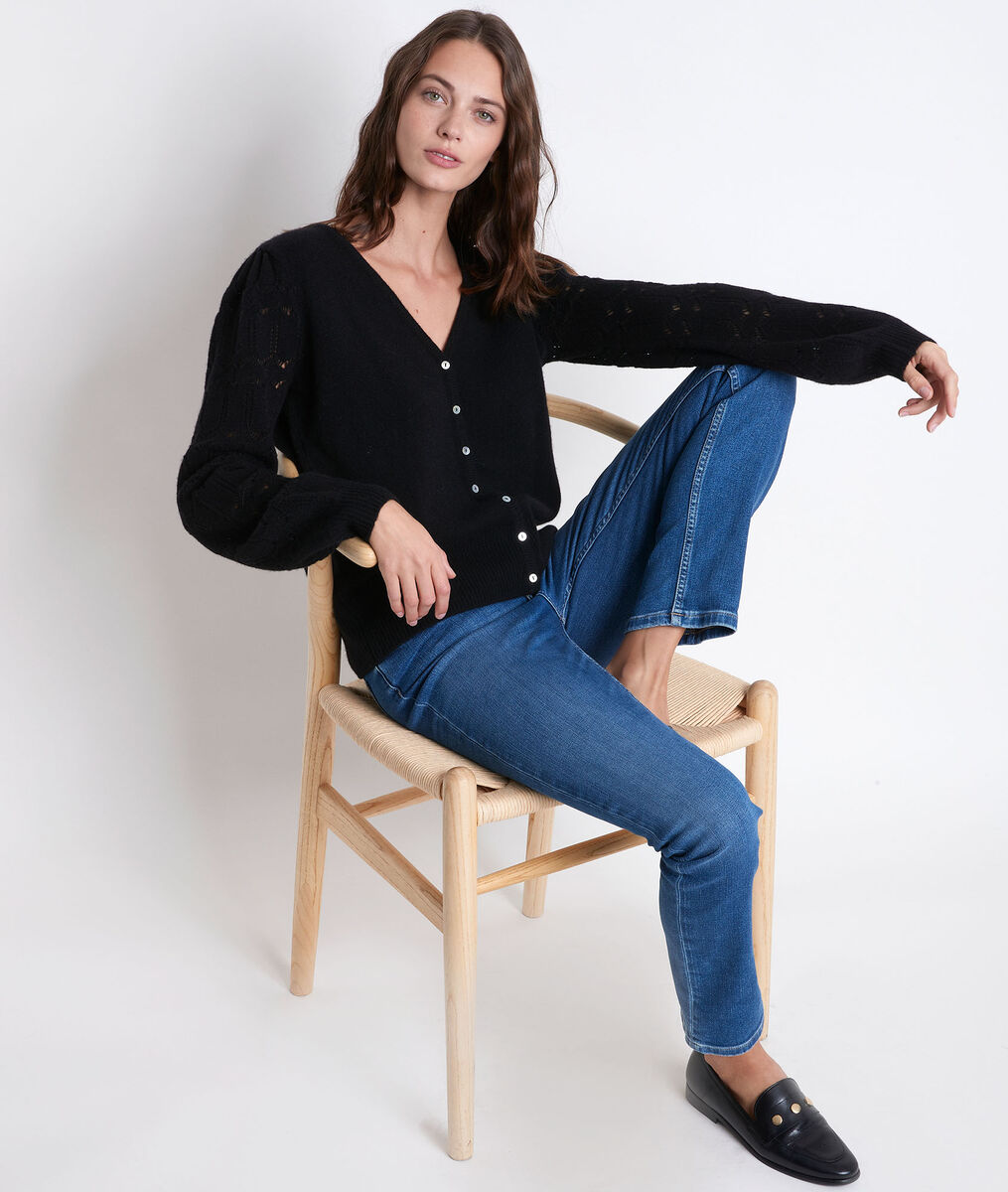 Respect black reversible cashmere cardigan | 1-2-3 Respect black reversible cashmere cardigan PhotoZ | 1-2-3