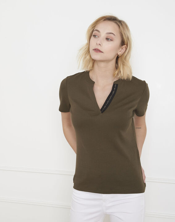 Priscille khaki bias-cut lurex T-shirt | 1-2-3 Priscille khaki bias-cut lurex T-shirt PhotoZ | 1-2-3