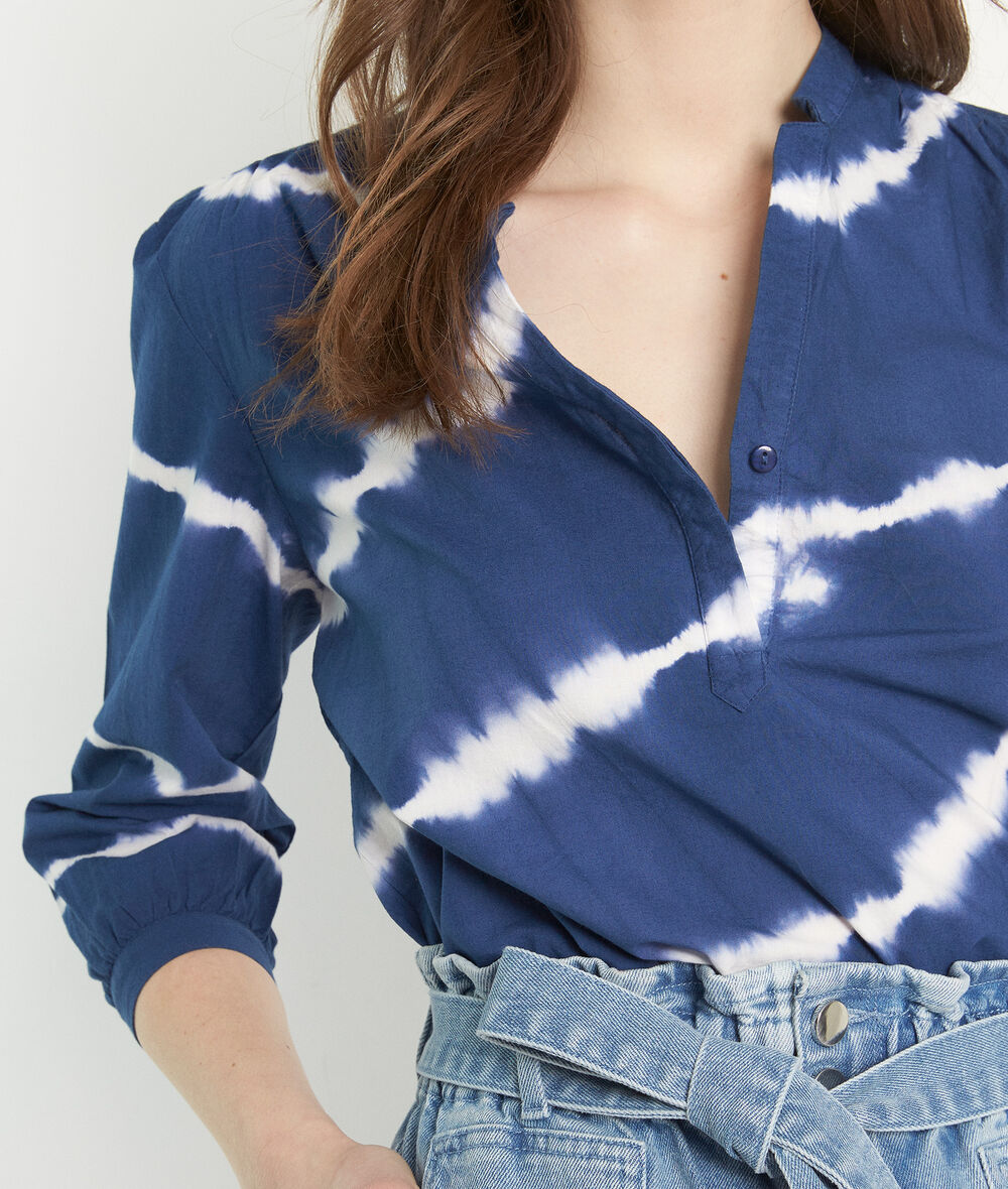 Loula blue tie-dye print cotton blouse  PhotoZ | 1-2-3