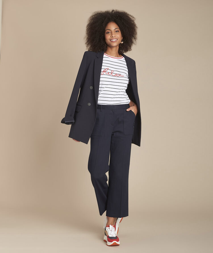 Cabourg white striped t-shirt with embroidered message white.