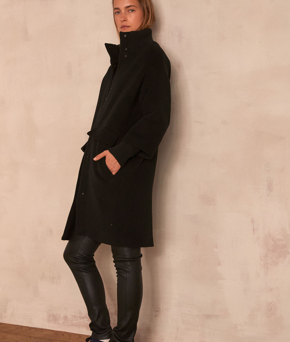 MAGDA straight black recycled wool coat PhotoZ | 1-2-3