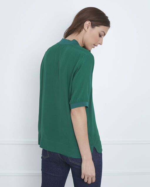 Virginie meadow green v-neck flowing blouse emerald.