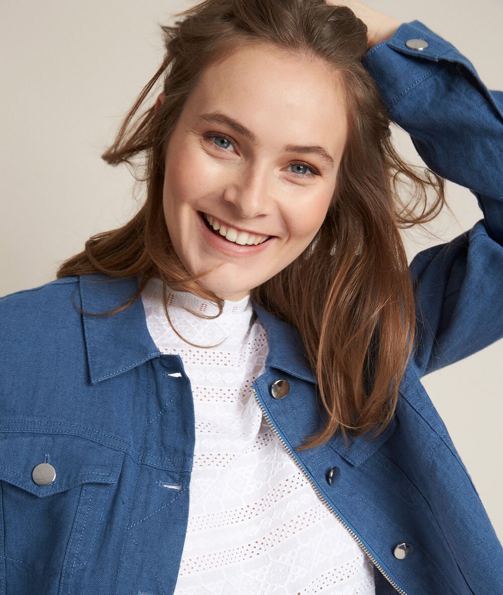 Clem indigo linen jacket light duck egg blue.