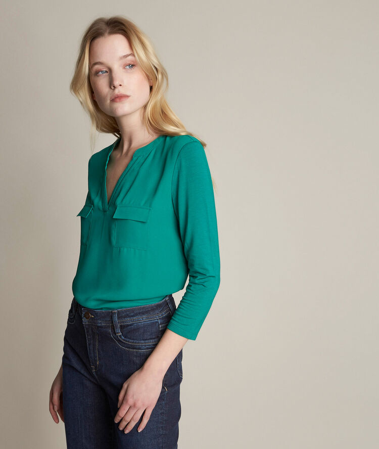 Genna green two-fabric blouse sage.
