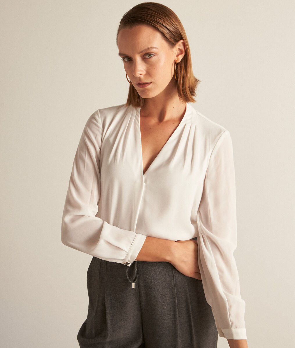 Davina ecru two-fabric blouse | 1-2-3 Davina ecru two-fabric blouse PhotoZ | 1-2-3