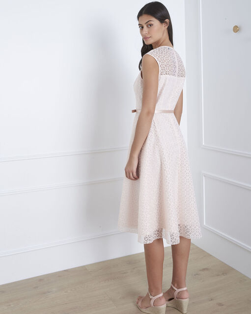 Honorine powder pink lace dress with belt powder.