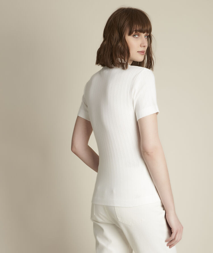 Romy openwork polo shirt ecru.