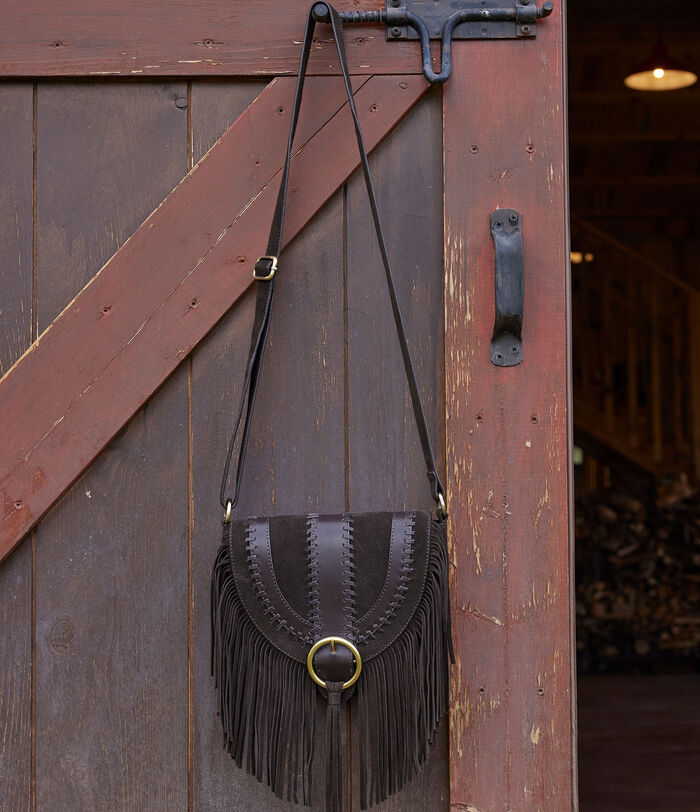 Leotie brown suede messenger bag with fringing PhotoZ | 1-2-3