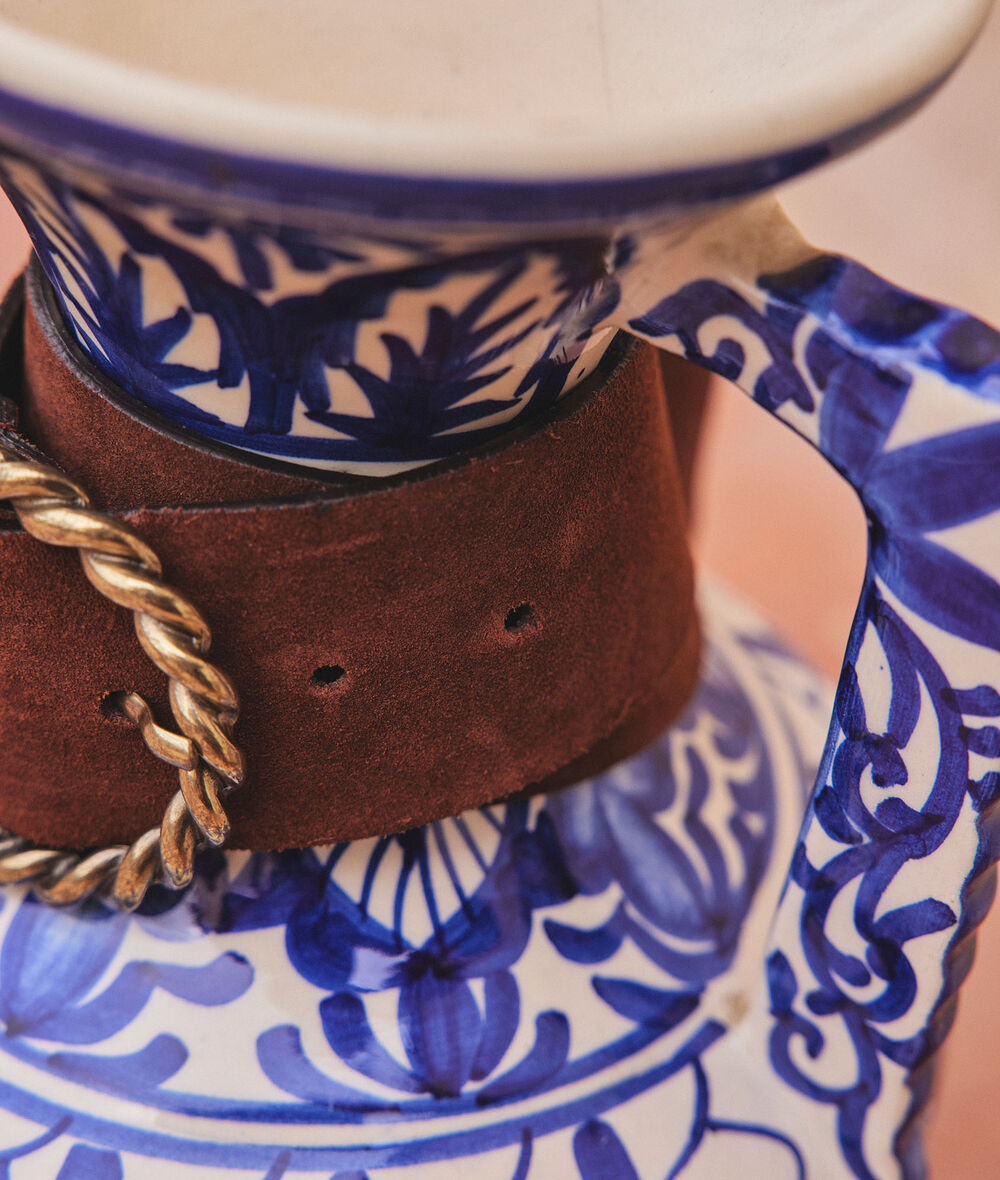 Donna Camel Suede Belt with Intricate Buckle PhotoZ | 1-2-3