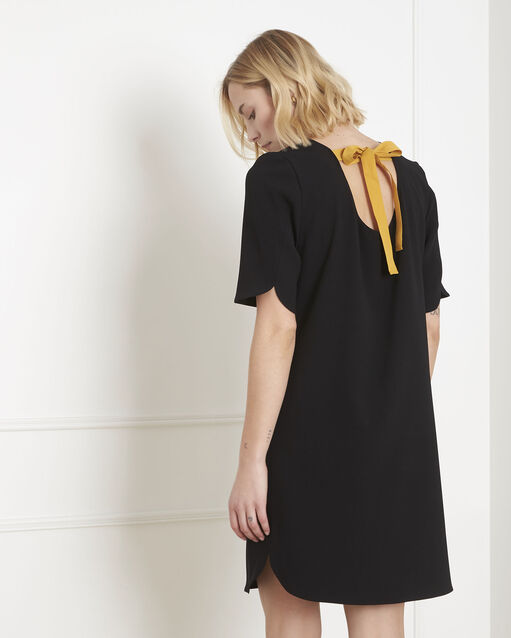 Liesse black crepe dress with grosgrain bow black.