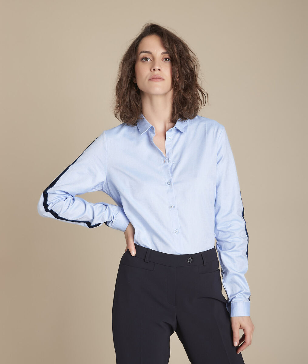 Mickaela Oxford Blue Shirt With Decorative Banding Women Maison 123 Mickaela Oxford Blue Shirt With Decorative Banding Women Maison 123