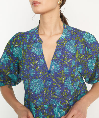 Christina blue cotton printed blouse with balloon sleeves PhotoZ | 1-2-3