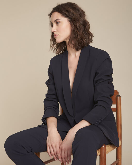 Stella navy microfibre shawl collar jacket navy.