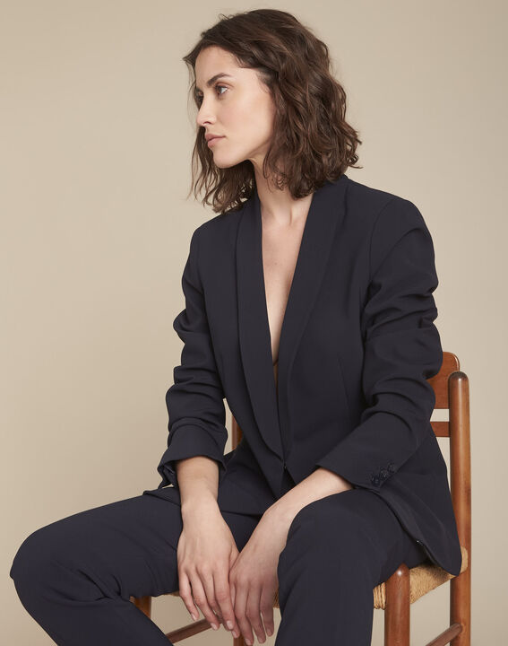 Stella navy microfibre shawl collar jacket | 1-2-3 Stella navy microfibre shawl collar jacket PhotoZ | 1-2-3