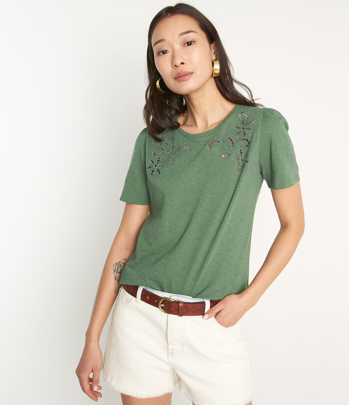 Malaga green openwork cotton T-shirt