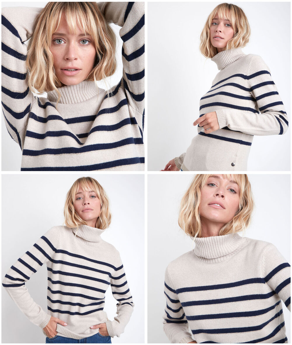 Renata striped polo neck pullover naturel.
