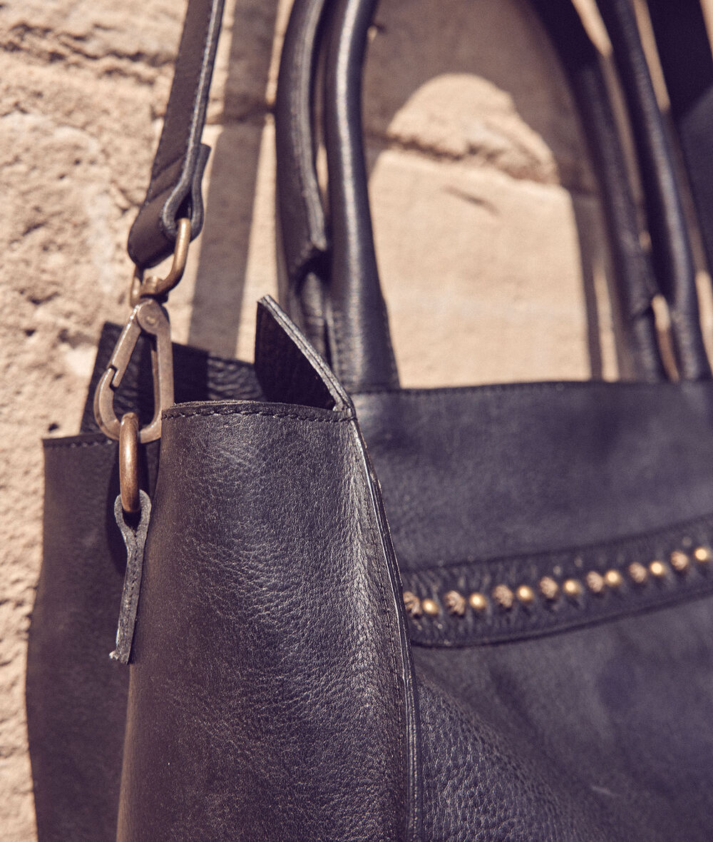 Lana Rectangular Black Leather Tote Bag PhotoZ | 1-2-3