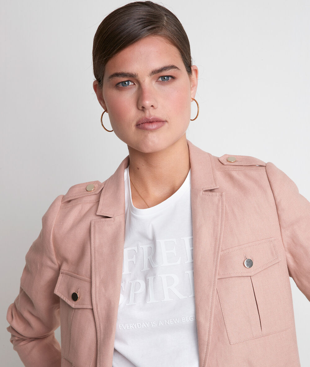 Tulle powder pink linen jacket blush.