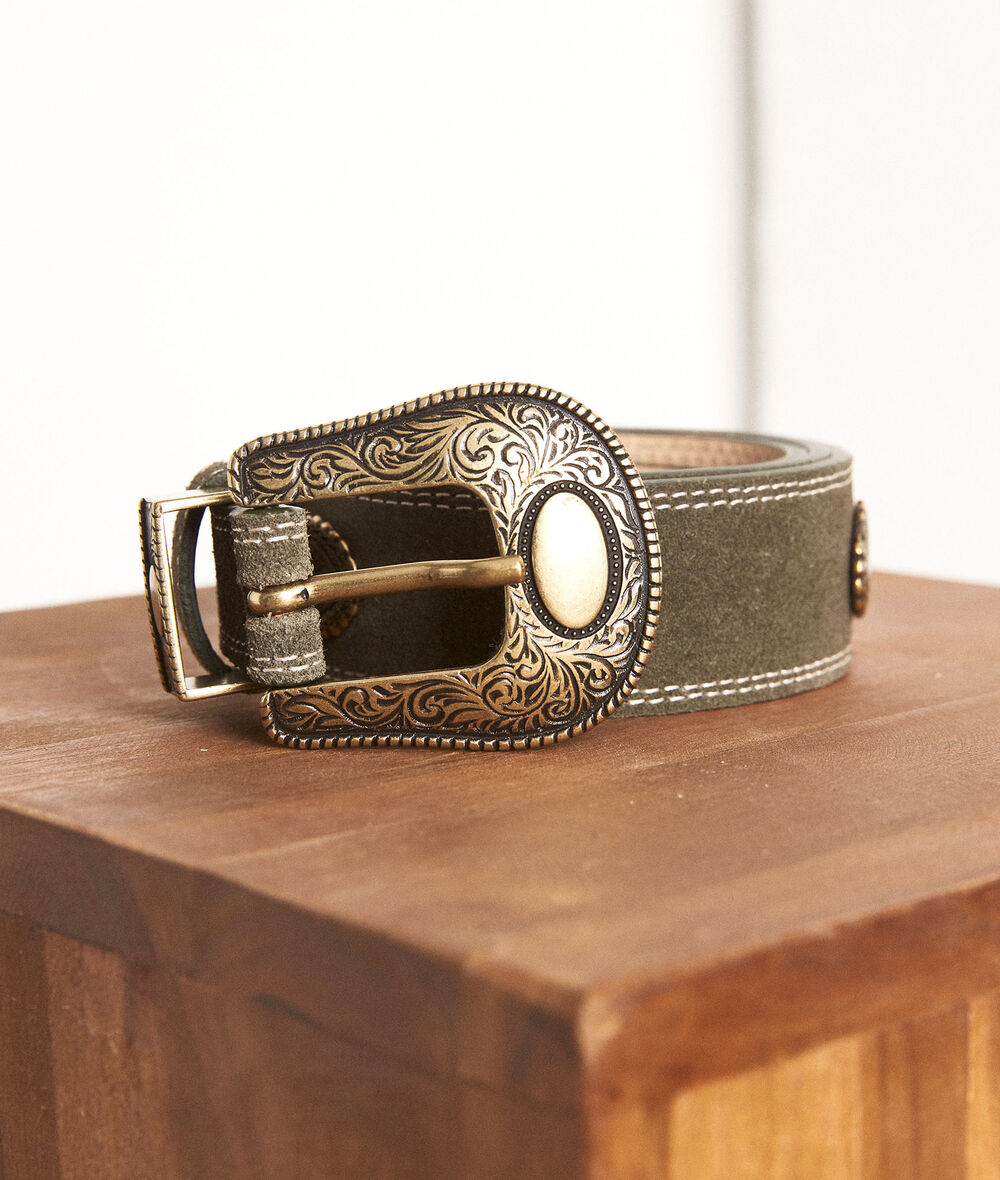 Eddy khaki suede belt with cowboy-style details PhotoZ | 1-2-3