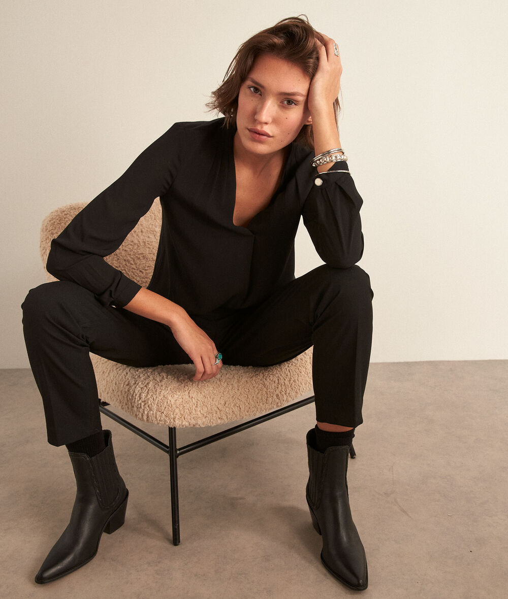 Davina black dual-fabric blouse PhotoZ | 1-2-3