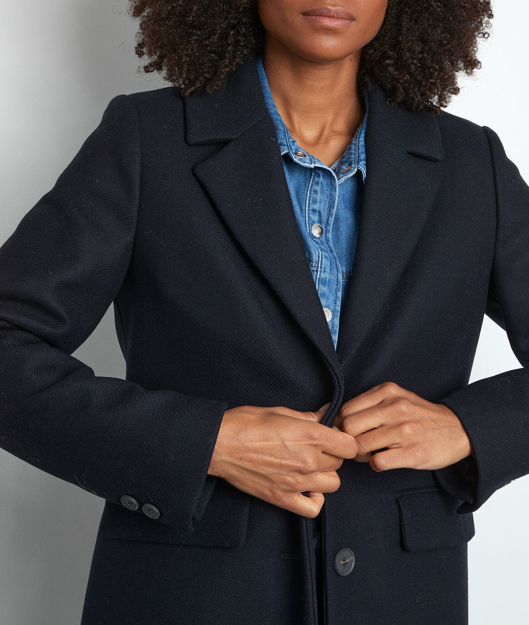 manteau droit femme bleu marine