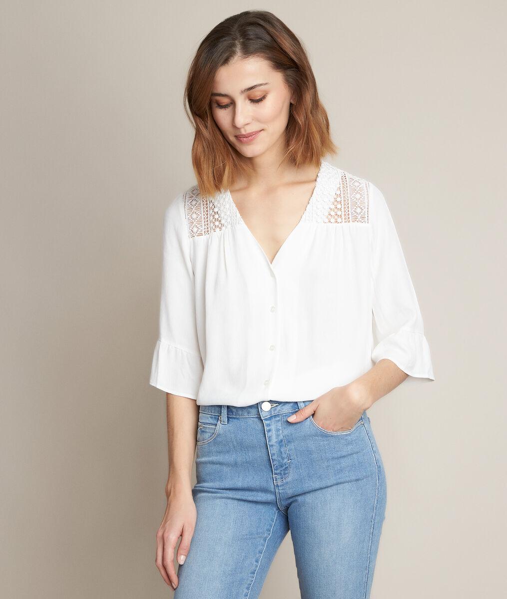 Eddie ecru-coloured lace blouse | 1-2-3 Eddie ecru-coloured lace blouse PhotoZ | 1-2-3