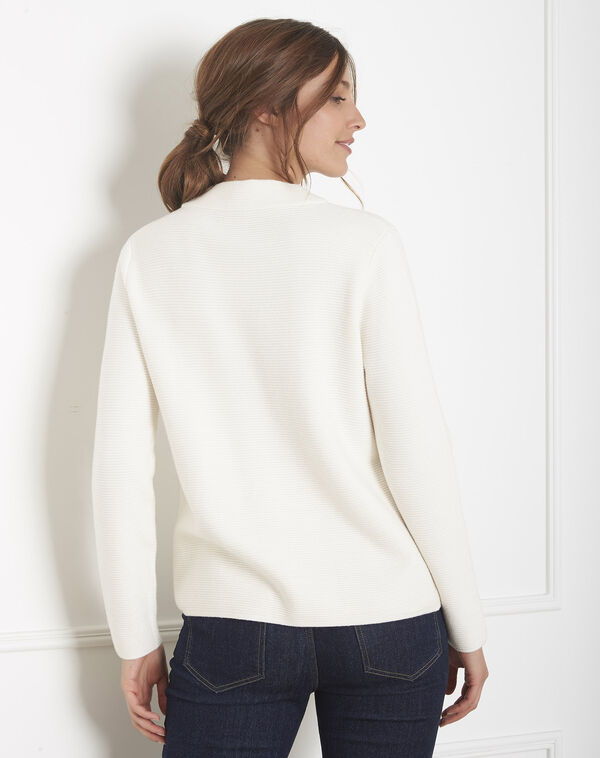 Belize ecru fine-knit funnel-neck pullover ecru.