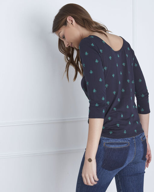 Perla navy embroidered t-shirt with ties navy.