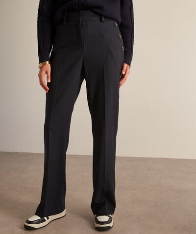 Ninon navy finely striped wide-leg tailored trousers PhotoZ | 1-2-3